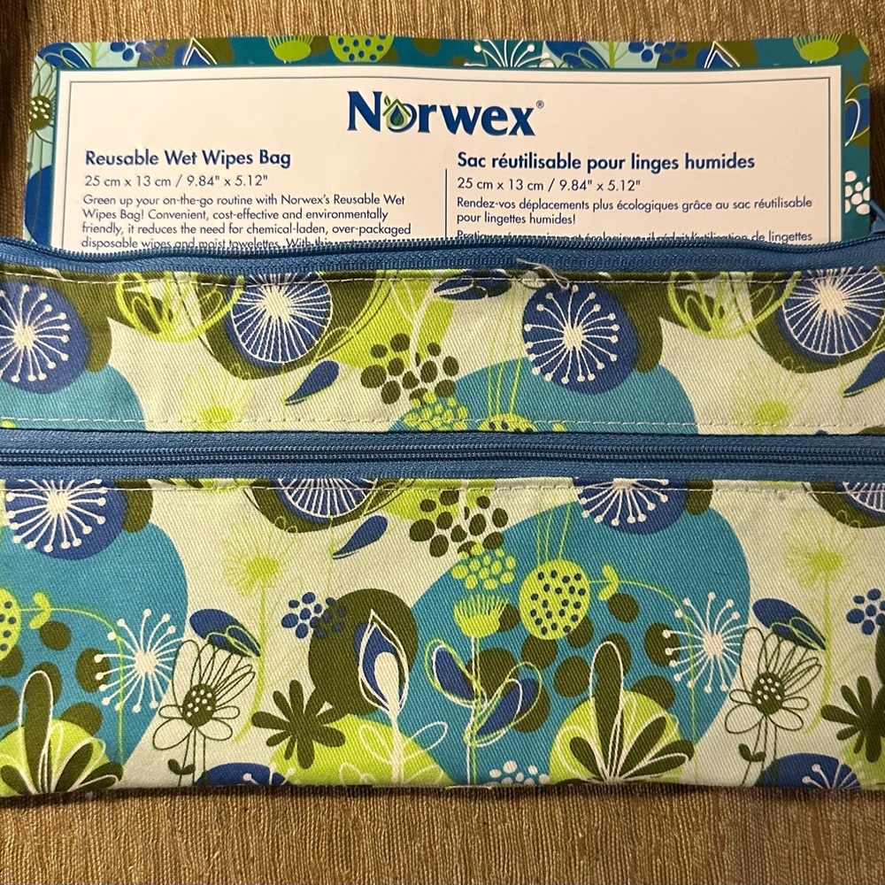 Norwex Blue and Green Wet Bag with Floral Design